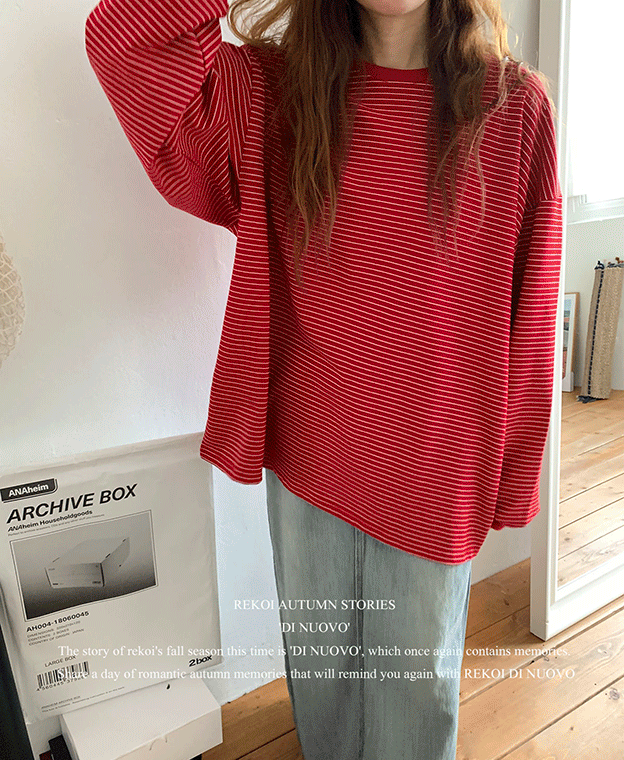 🤎가을 BEST [REKOI DI NUOVO] 박시 루즈 스트라이프 맨투맨 티셔츠 (3color)